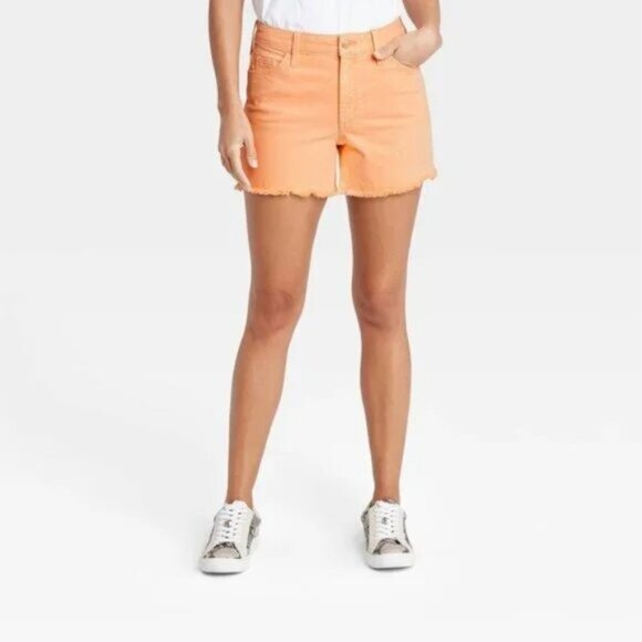 Universal Thread Denim Shorts Womens Orange Vintage Midi Cut Off Stretch - Picture 1 of 10